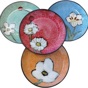 Aldernest Ceramic Plates For Kitchen, 8 in-Set of 4, underglaze technique, 2 kg, Red+Blue+Pink+Green