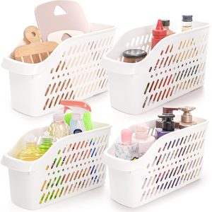 Aldernest 4 Pack Plastic Under Sink Organizer with Wheels, White