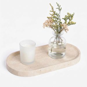 Ashenby Beige Travertine Vanity Tray | Natural Stone Bathroom Organizer, 0.9 kg
