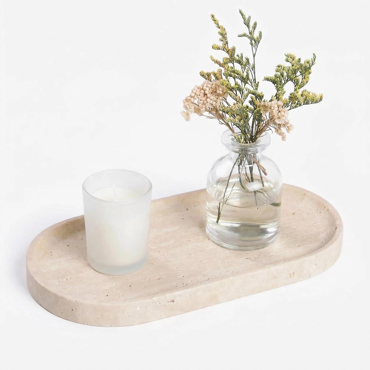 Ashenby Beige Travertine Vanity Tray | Natural Stone Bathroom Organizer, 0.9 kg