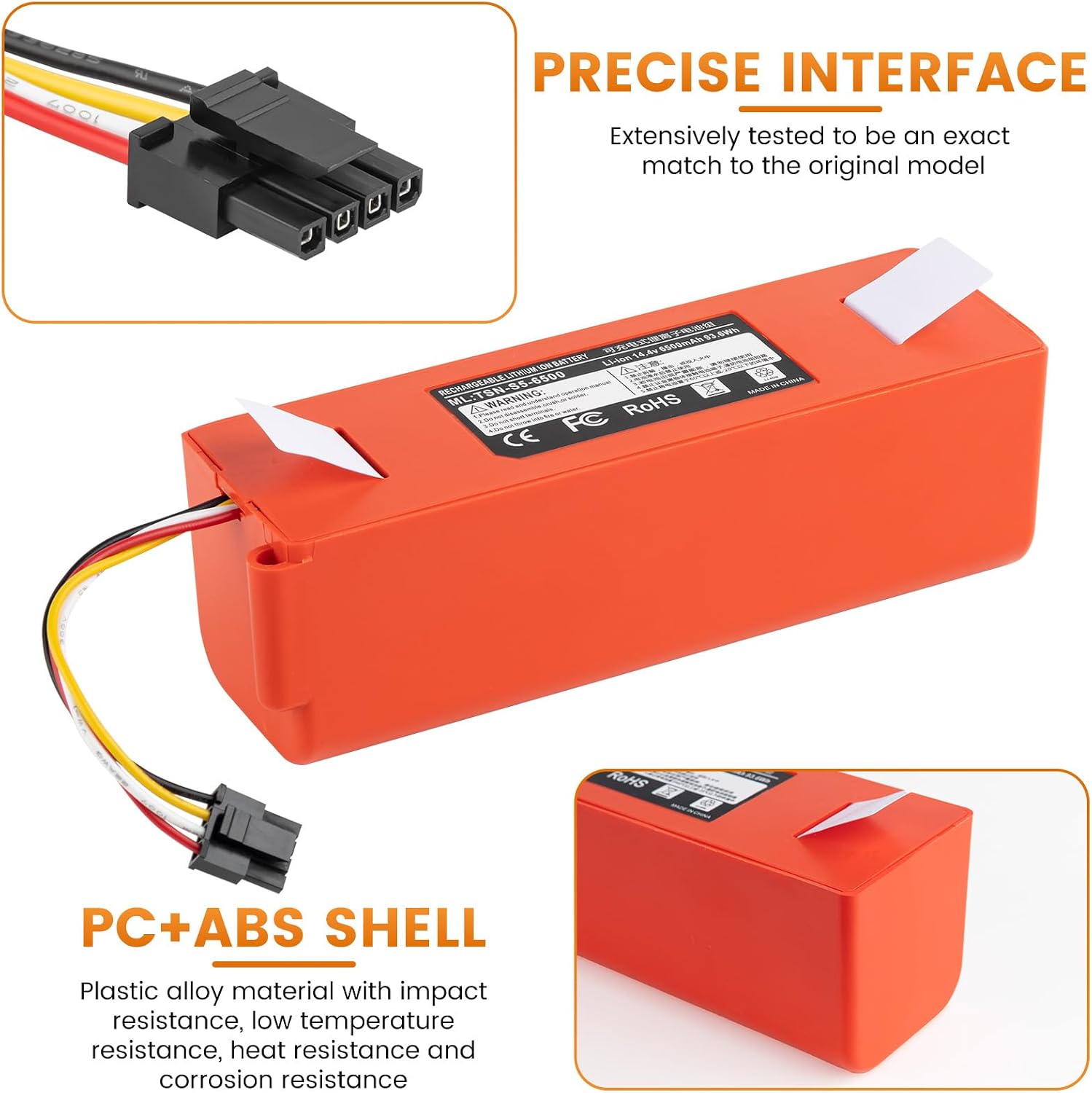 DomiCasa 14.4V 6500mAh Replacement Battery for Roborock S4 S5 S50 S6 S7 Max, 0.5 kg