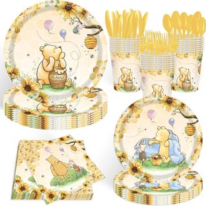 Aldernest 140pcs Classic Bear Baby Shower Decorations Baby Shower Party Tableware with Plates, Napkin, Forks