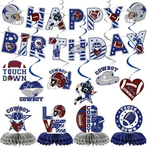 VelloHome Cowboy Happy Birthday Decorations - 12 Pcs Cowboy Football Banners, Blue