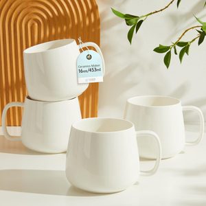 Aldernest 16oz Ceramic Coffee Mugs Set of 4 – Stackable Latte Cups, Microwave, White