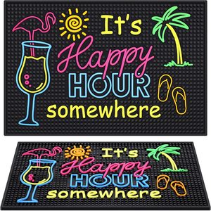 Aldernest Rubber Bar Mats for Countertop & Bartending, Happy Hour Somewhere, 1.9 pounds, Black