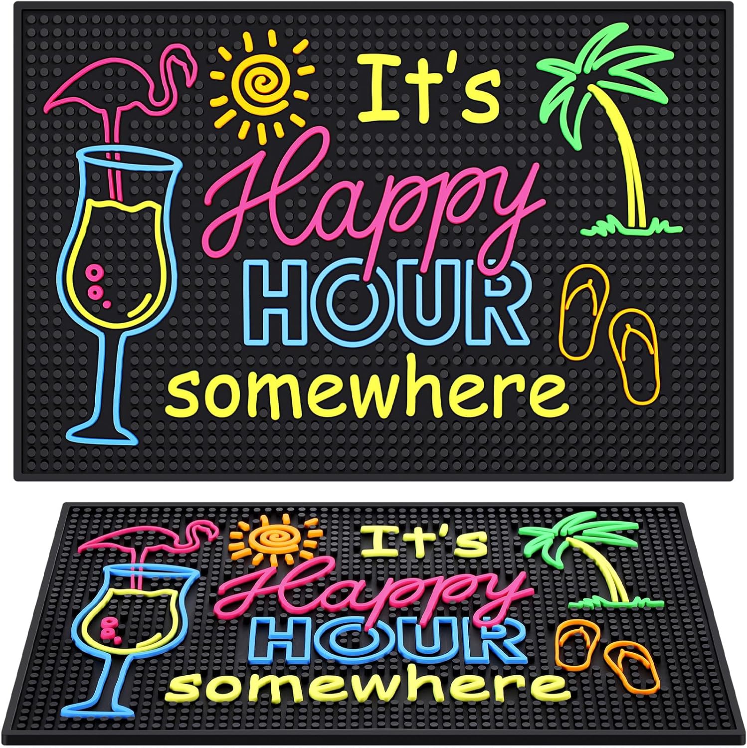 Aldernest Rubber Bar Mats for Countertop & Bartending, Happy Hour Somewhere, 1.9 pounds, Black