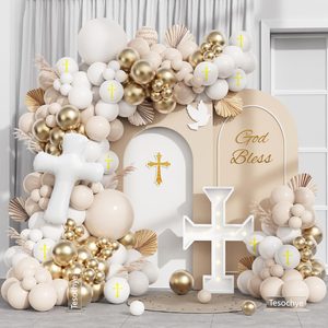 Ashenby Baptism Decorations First Communion Decorations Balloons Kit, 10 inches, 5 inches, 18 inches, 12 inches, Sand White, 146 Count