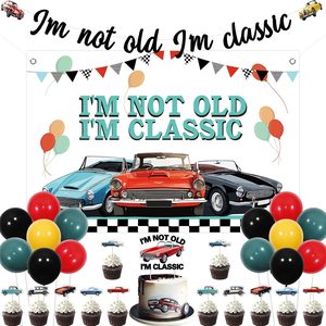 Aldernest Classic Car Themed Birthday Party Decorations, Black, Red, Mustard Yellow, Navy Blue