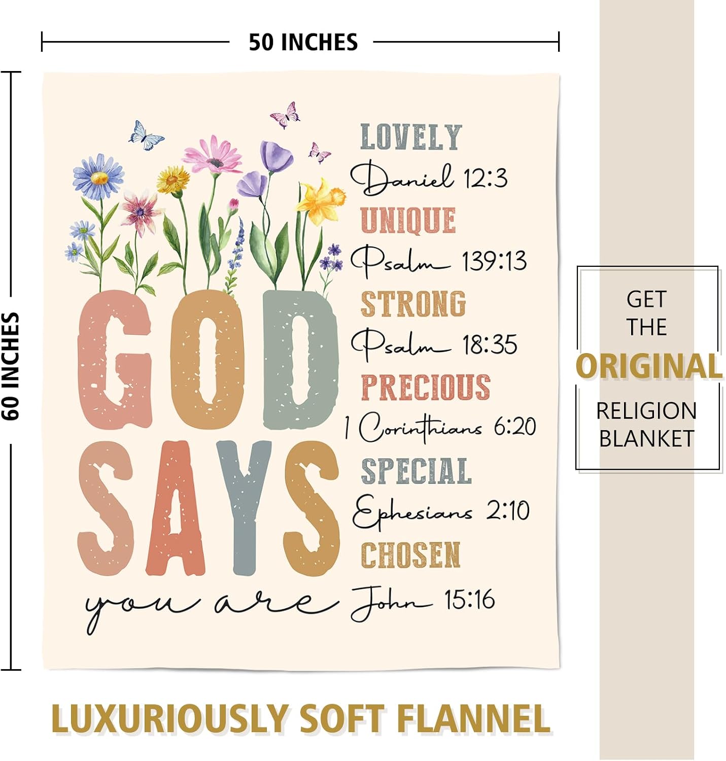 VelloHome Gifts for Women, Birthday Inspirational Christian Blanket, 60"x50", Beige