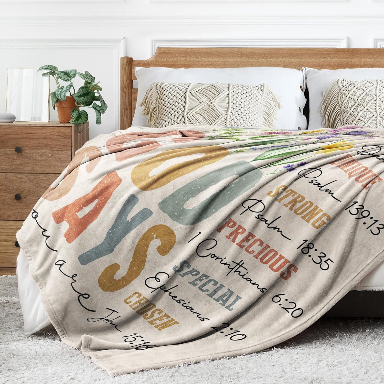 VelloHome Gifts for Women, Birthday Inspirational Christian Blanket, 60"x50", Beige