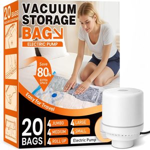 Ashenby 20 Pack Vacuum Seal Bags for Clothing Travel, Vacuum Storage Bags with Pump, 1.69 kg