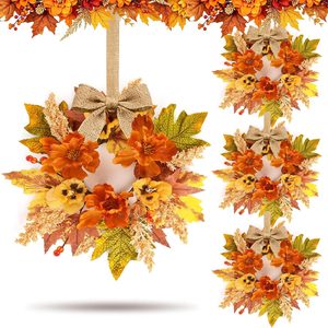 Birchmont 4 PCS Fall Wreath for Kitchen Cabinets Artificial Flower Door Wreath Autumn Table Centerpiece Farmhouse Hanging Floral Rings for Front Door