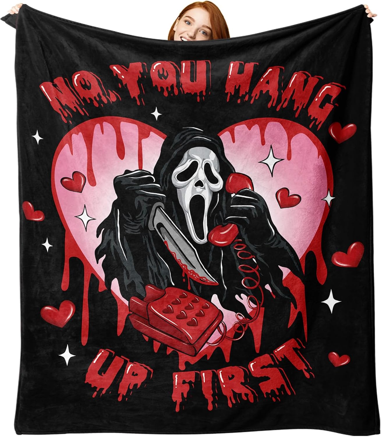 Aldernest Black Horror Ghost Face Flannel Throw Blanket, No You Hang up First, 50 X 60, Black Mask