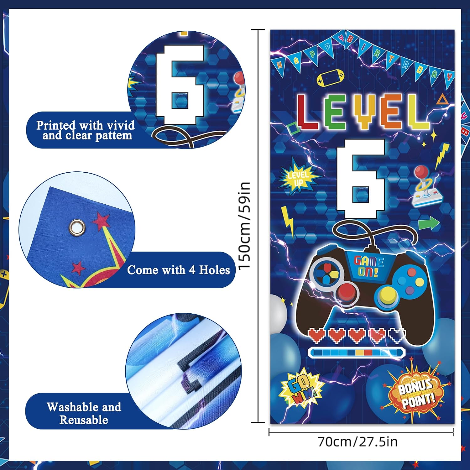 Ashenby Blue 6th Birthday Decorations for Boys, Blue, Black