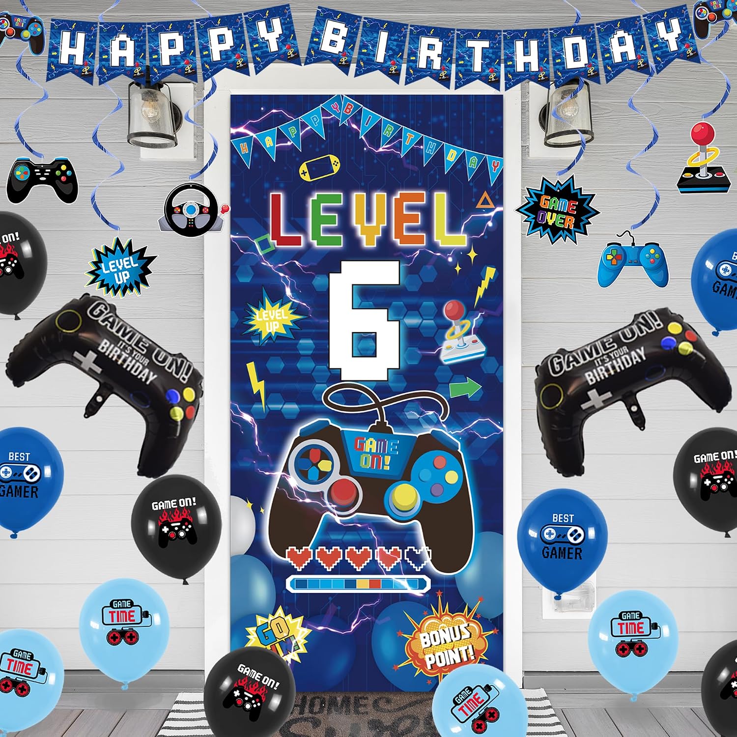 Ashenby Blue 6th Birthday Decorations for Boys, Blue, Black