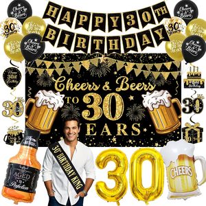 Ashenby Black Gold Cheers and Beers 30th Birthday Decorations for Him, Black, Gold