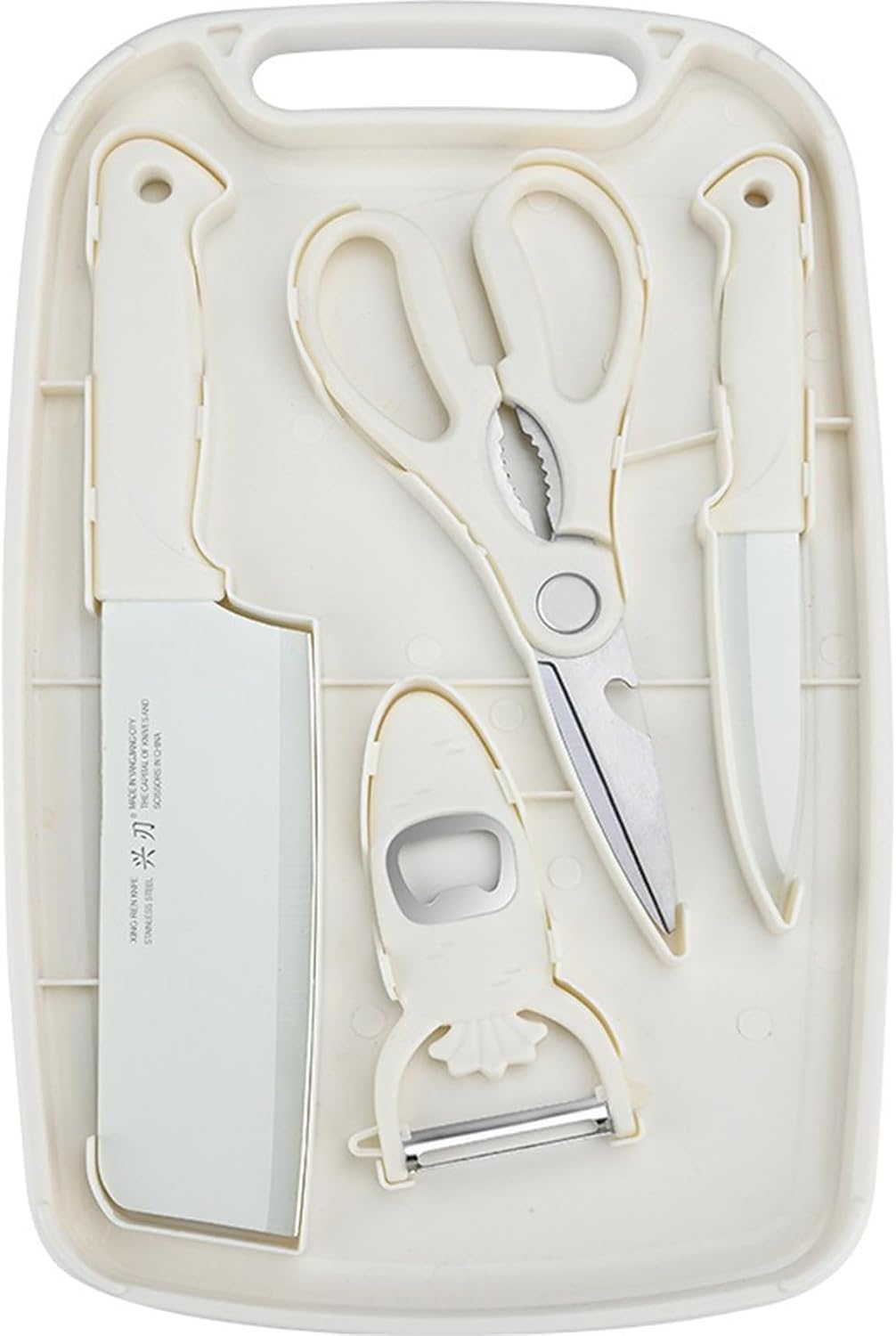 Birchmont 5 in 1 Mini Knife and Cutting Board Set, One Size, Beige