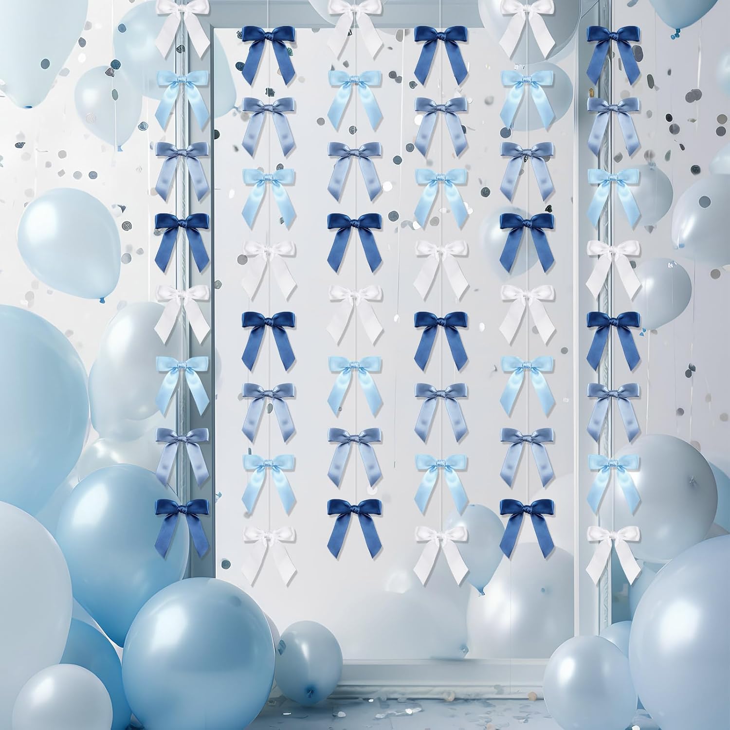 Ashenby 8 Pcs Ribbon Bow Decor Garland 6.6 ft, Blue, 1 Inch, 6.72 ounces