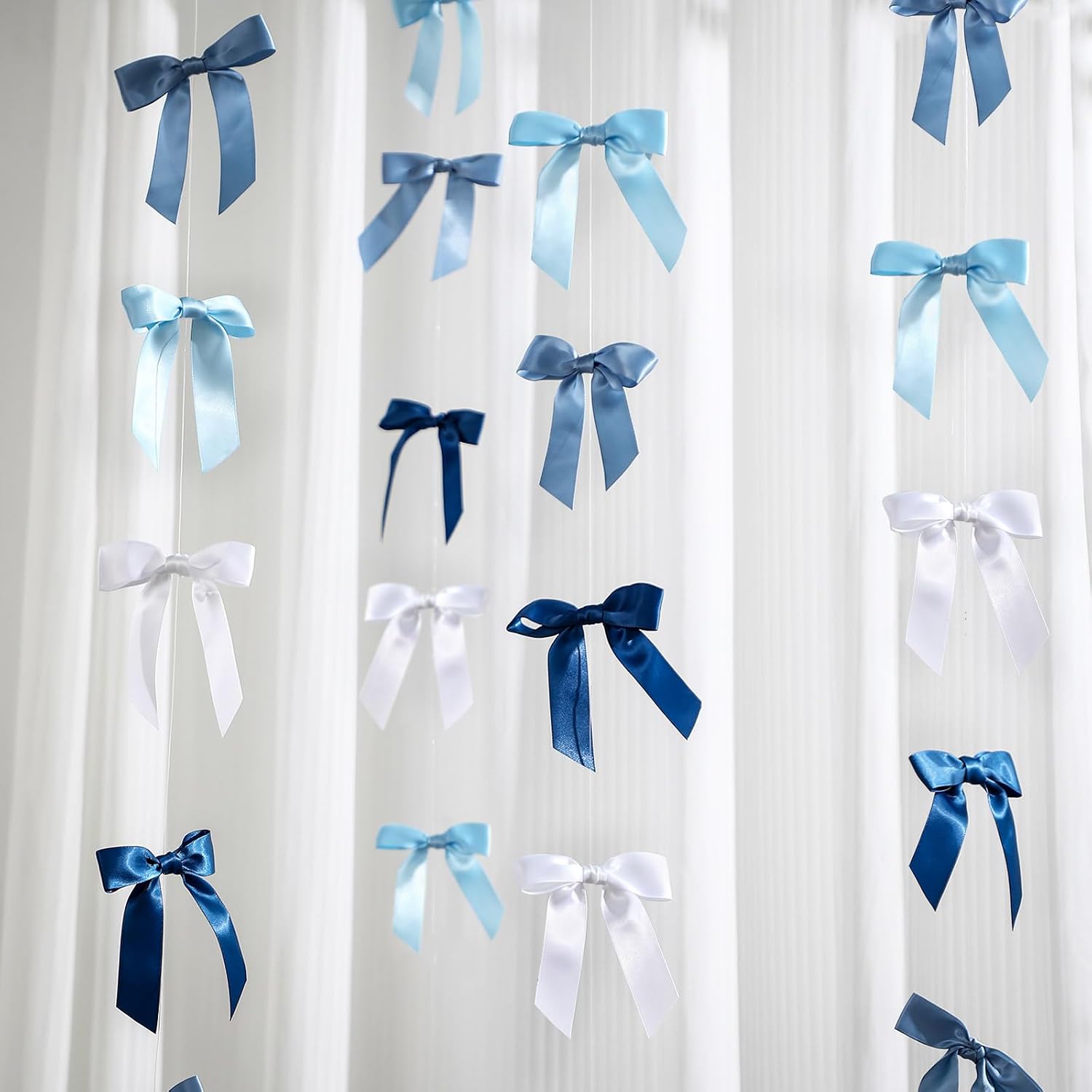 Ashenby 8 Pcs Ribbon Bow Decor Garland 6.6 ft, Blue, 1 Inch, 6.72 ounces