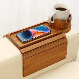 Cedarmoss Couch Cup Holder Tray, Sofa Clip on Arm Table, 15.75x12.99, Acacia, 1.2 pounds, Acacia Wood