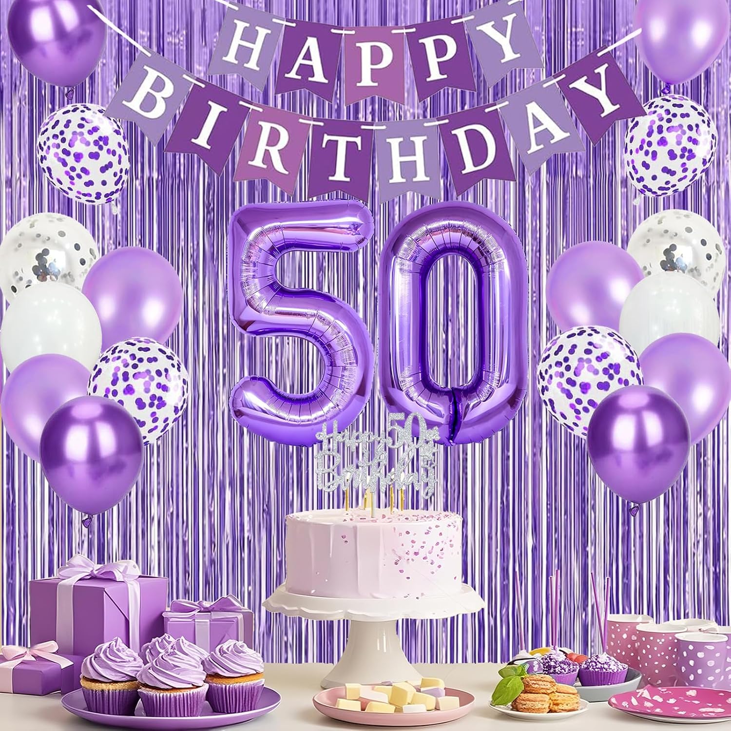 Aldernest Purple Silver 50th Birthday Decorations for Women, 20