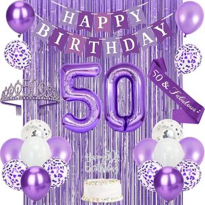 Aldernest Purple Silver 50th Birthday Decorations for Women, 20