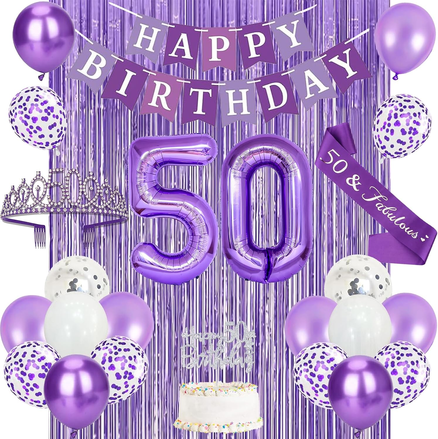 Aldernest Purple Silver 50th Birthday Decorations for Women, 20