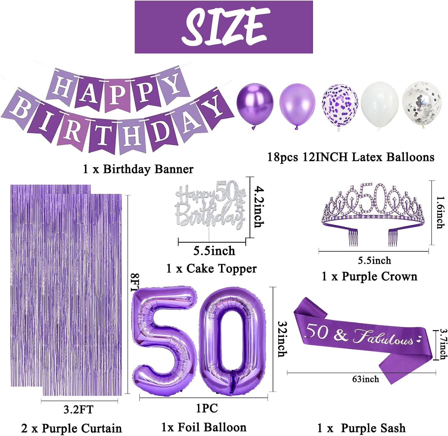 Aldernest Purple Silver 50th Birthday Decorations for Women, 20