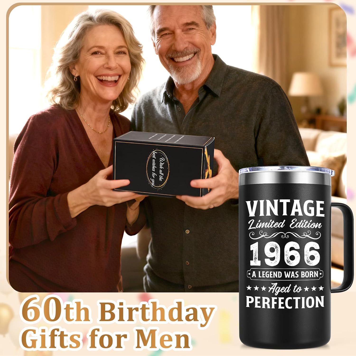 Aldernest 60th Birthday Gifts, Vintage 1966 Aged To Perfection 20oz Insulated Coffee Mug, 0.44 kg
