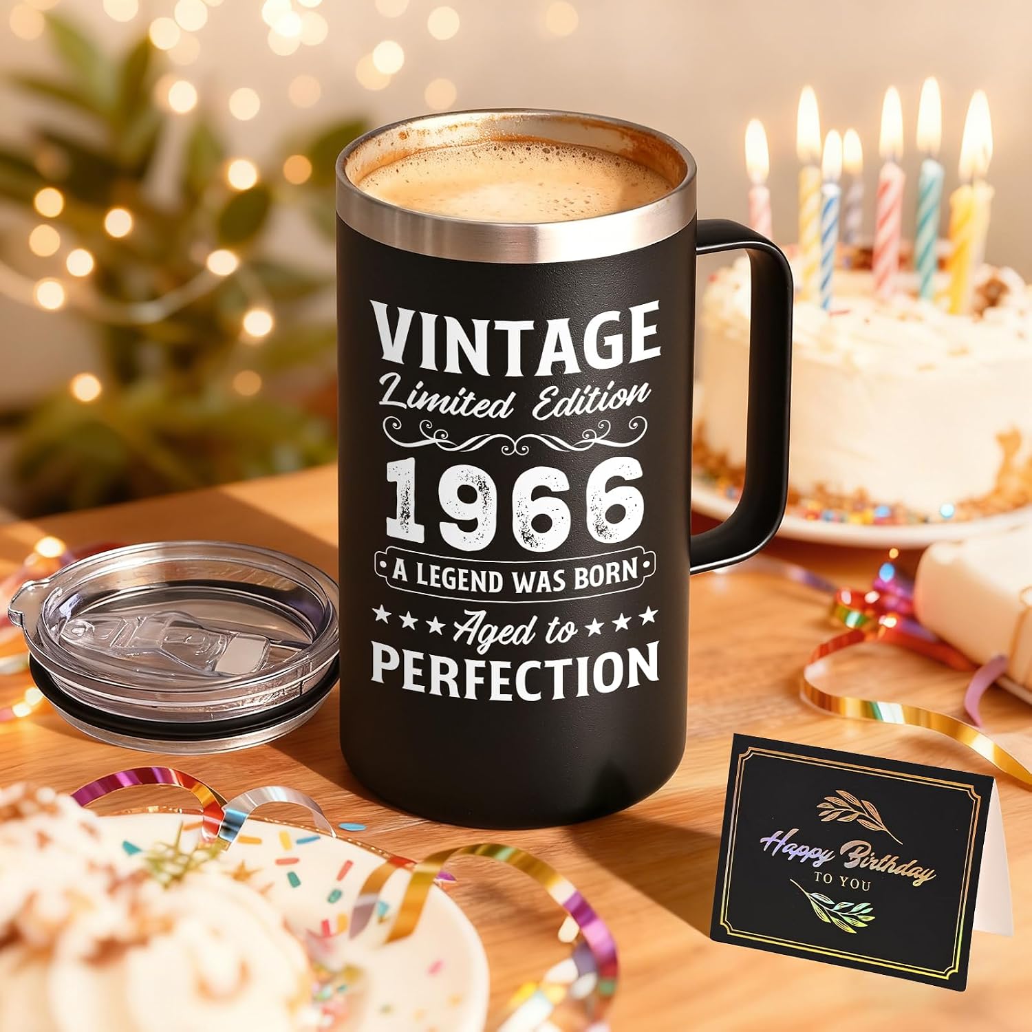 Aldernest 60th Birthday Gifts, Vintage 1966 Aged To Perfection 20oz Insulated Coffee Mug, 0.44 kg