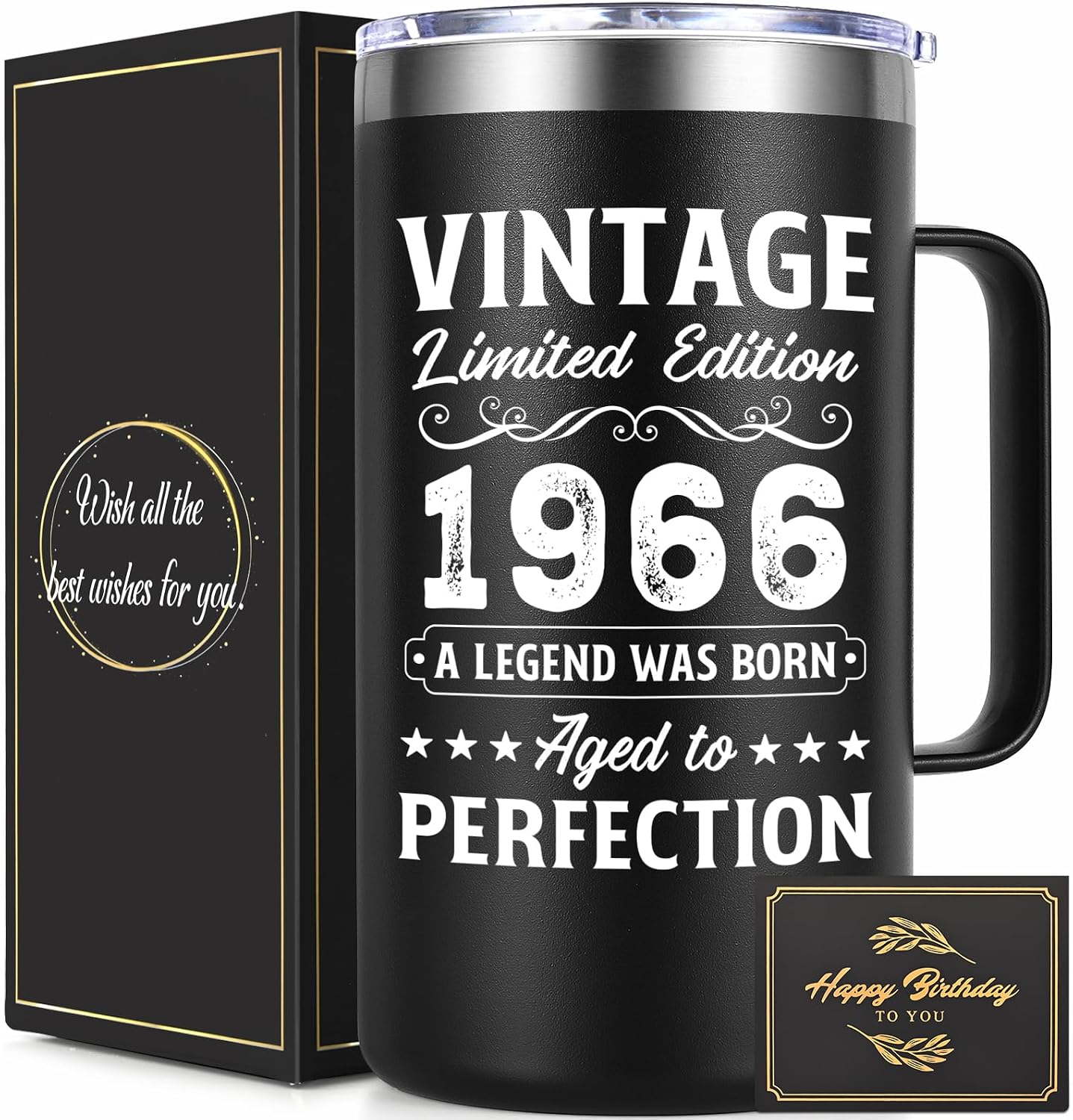 Aldernest 60th Birthday Gifts, Vintage 1966 Aged To Perfection 20oz Insulated Coffee Mug, 0.44 kg