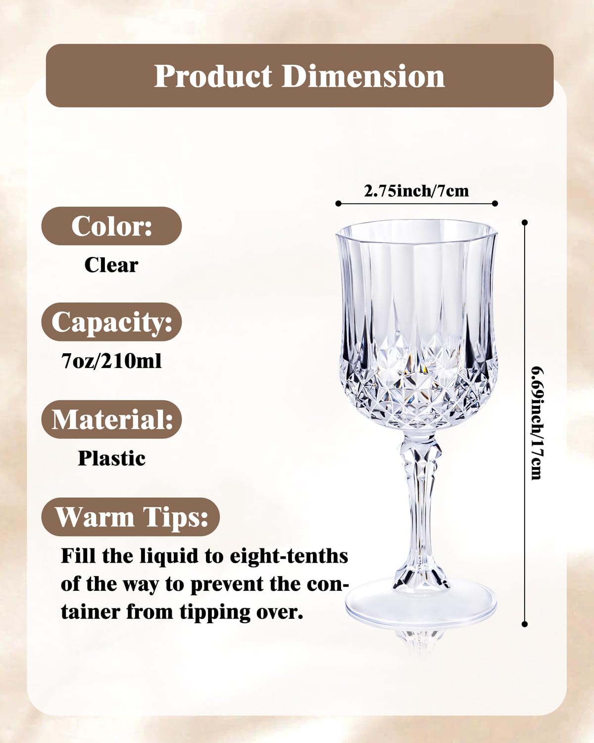 Ashenby 24 Pack Plastic Wine Glasses, 7 oz Clear Plastic Goblets for Parties, 3.8 pounds
