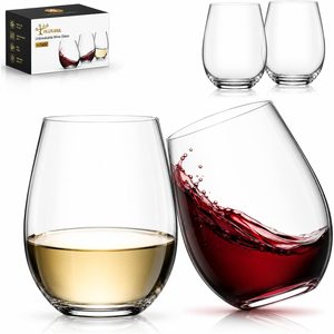 Barleyfield Unbreakable Plastic Wine Glasses, 4 Pack 16 oz Reusable Tritan Stemless Wine Glass, 0.61 kg, Clear