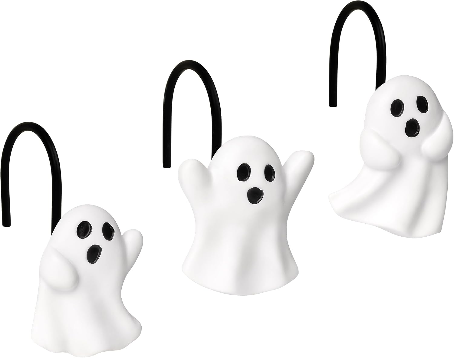 Aldernest Ghost Shower Curtain Hooks, Home Decorative Shower Curtain Rings for Bathroom, White Ghost With Black Hooks, 12 Count