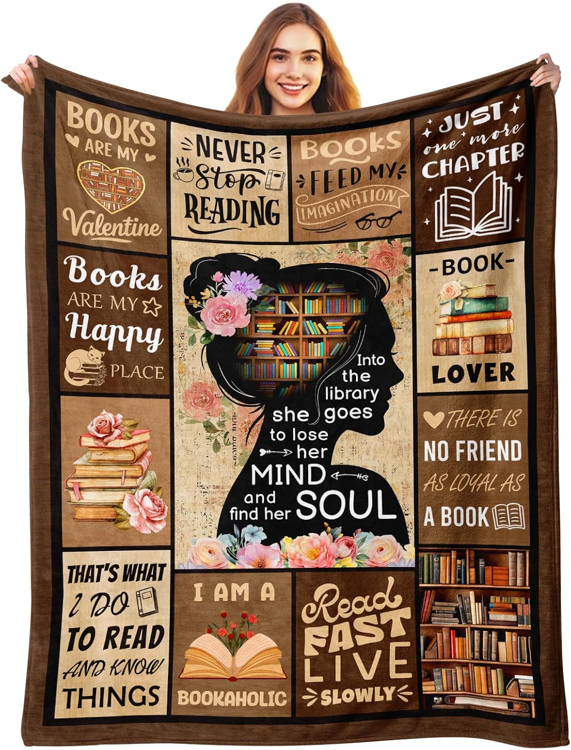 Aldernest Gifts for Book Lovers Women, Reading Blanket for Book Lovers, 50"X60", Booklover Gifts