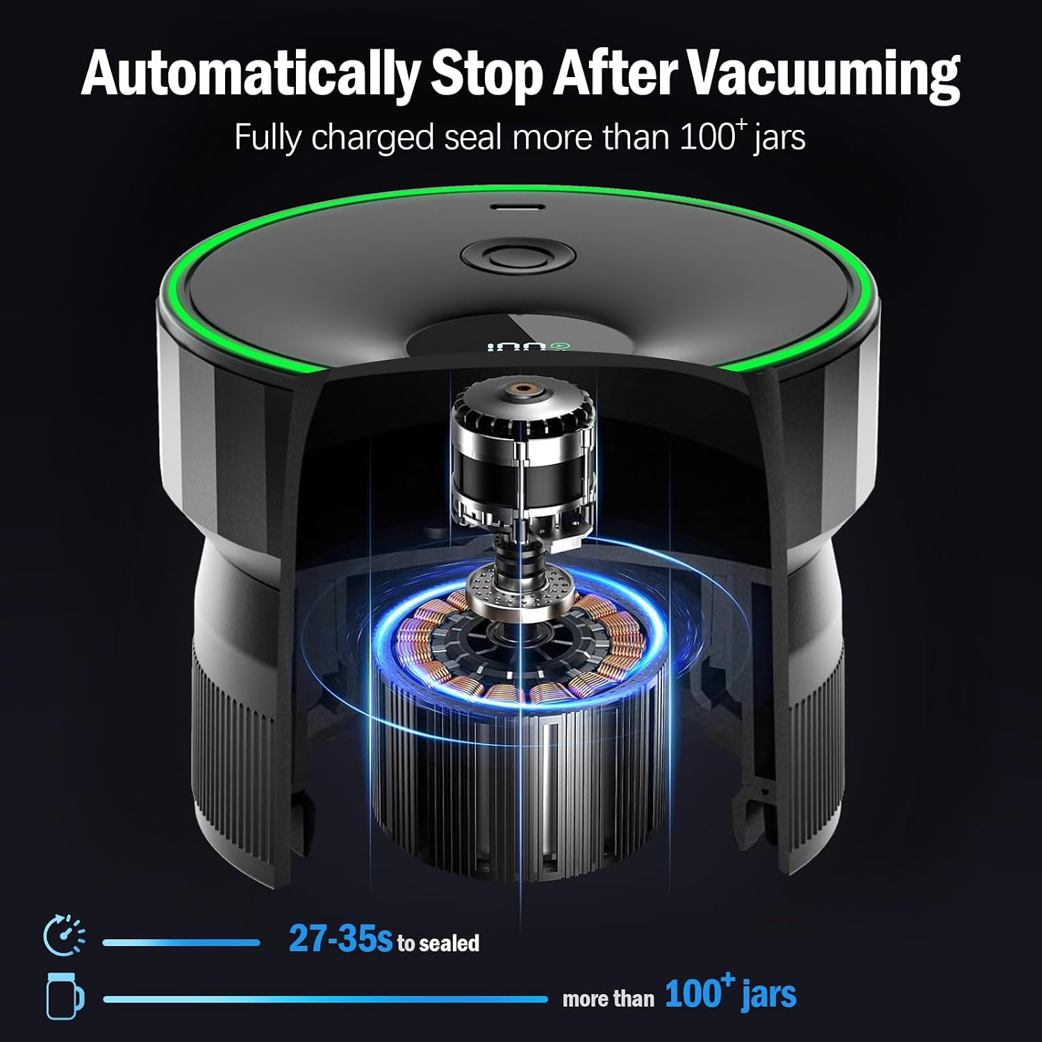 Ashenby 2026 Upgraded One-Integrated Mason Jar Vacuum Sealer, Fully Automated, Matte Black, 5