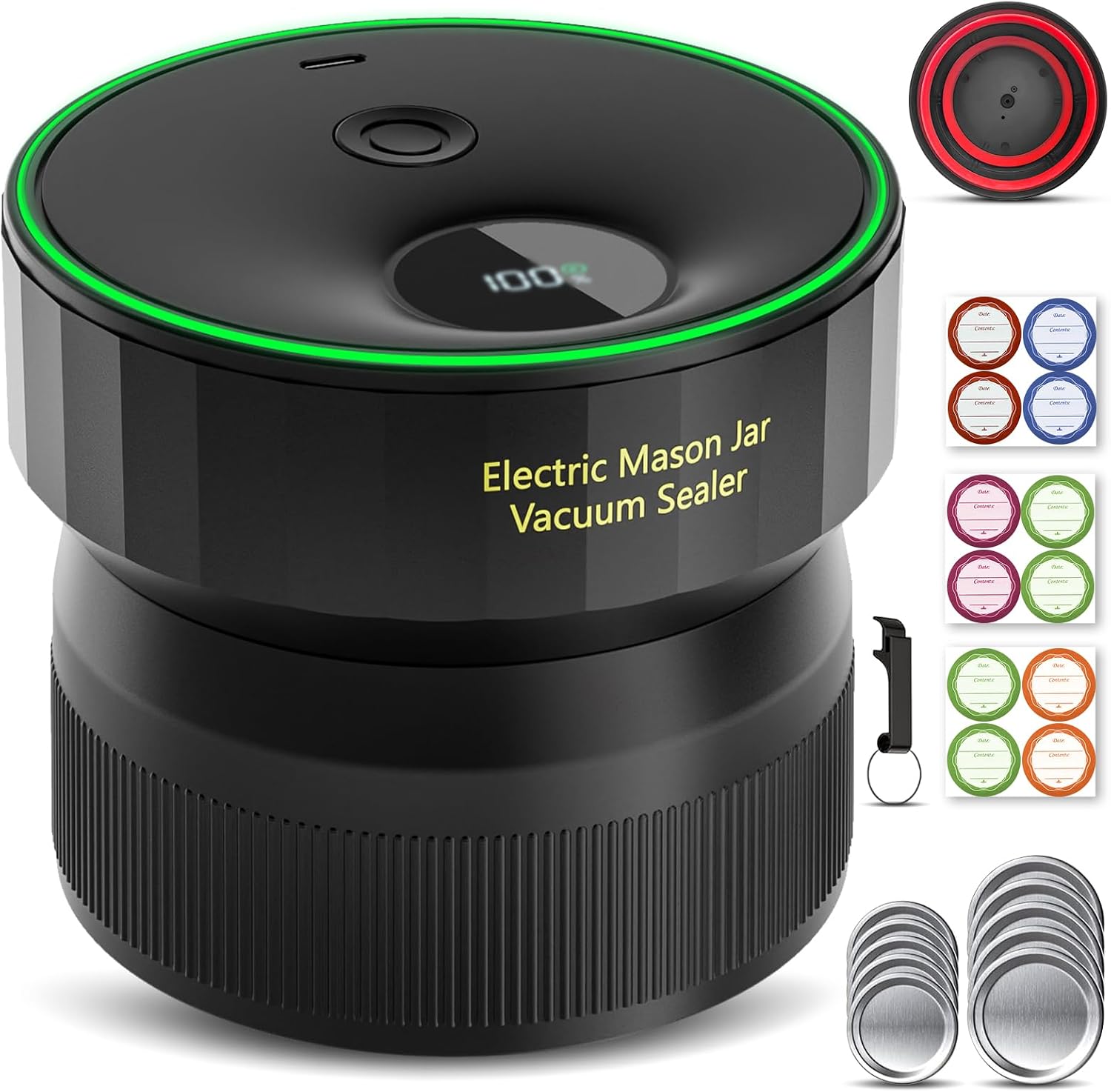 Ashenby 2026 Upgraded One-Integrated Mason Jar Vacuum Sealer, Fully Automated, Matte Black, 5