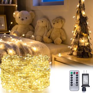 Fernhollow 40FT 120 LEDs Star String Lights Plug in, Silver Wire, Warm White