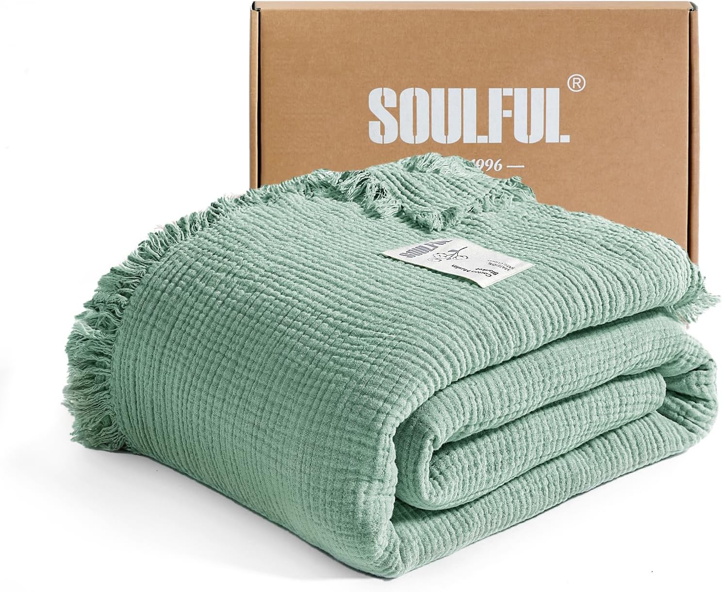 Aldernest Muslin Throw Blanket with Tassels - Soft King Size Cotton Throw Blanket for Couch or Bed, Lightweight and Breathable Gauze for All Seasons
