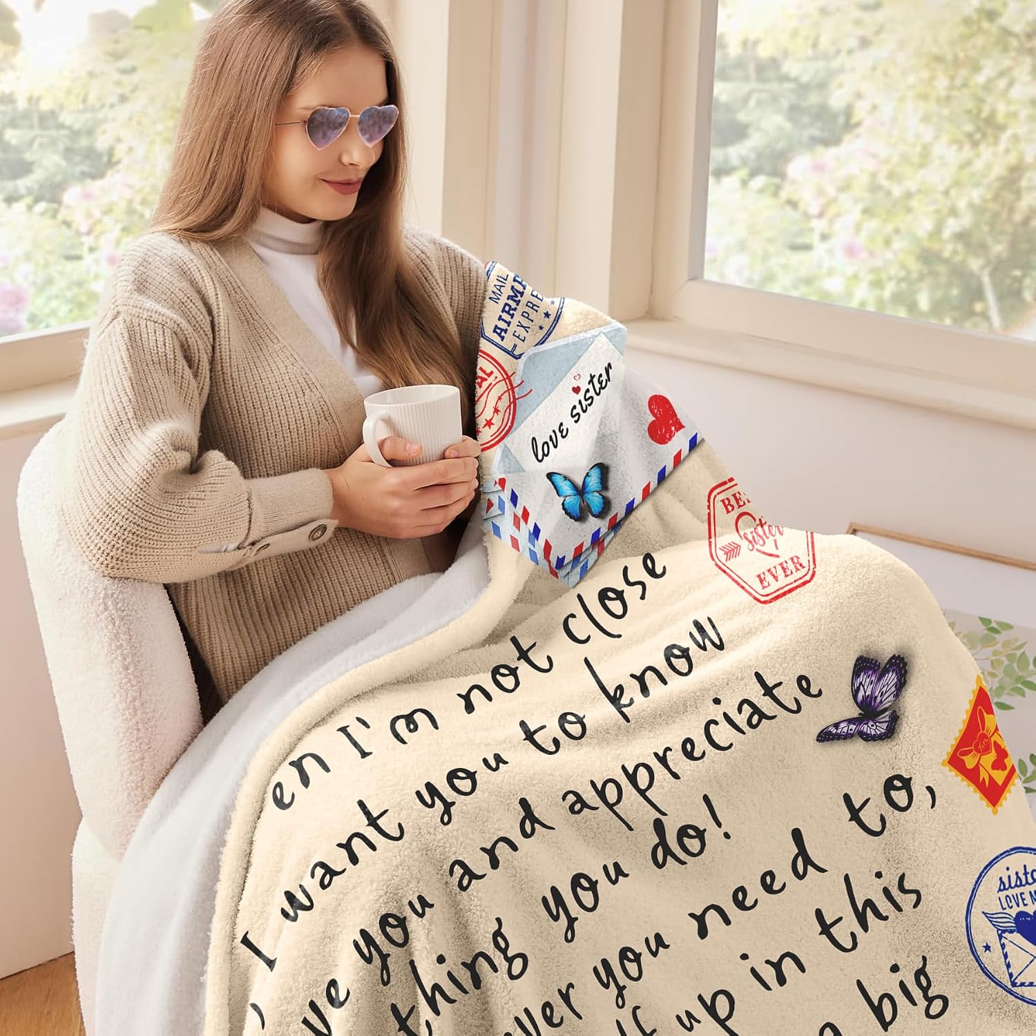 Barleyfield To My Best Sister Birthday Blankets Gifts from Sister 60"x52", 0.65 kg, Ivory White-sister