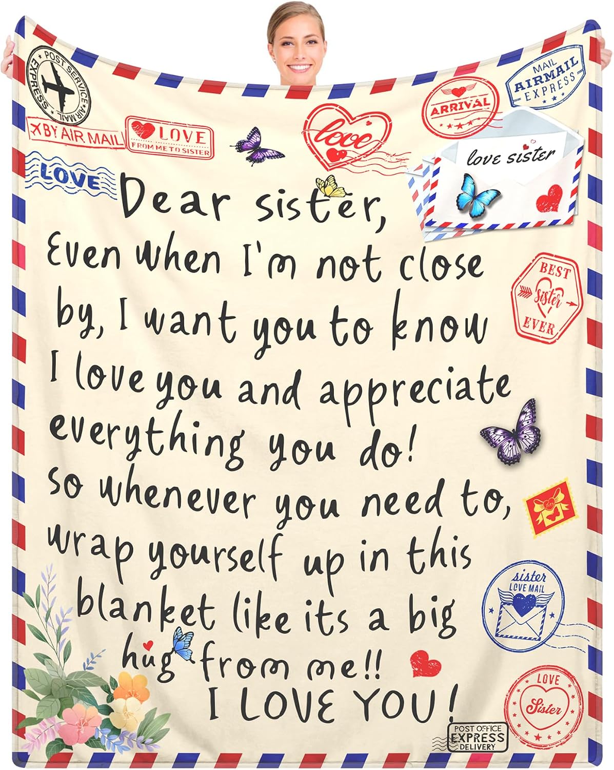 Barleyfield To My Best Sister Birthday Blankets Gifts from Sister 60"x52", 0.65 kg, Ivory White-sister