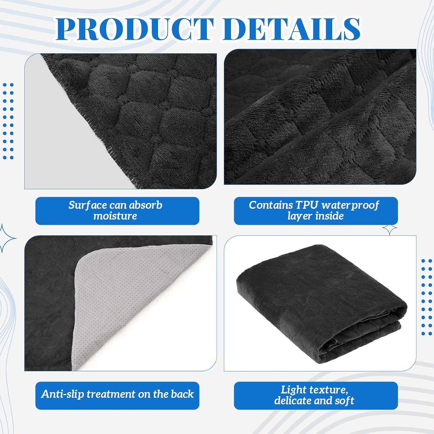 Tanglewick 54 x 34 Inch Couple Waterproof Mat Lover Adult Blanket, Black, 1 Pcs