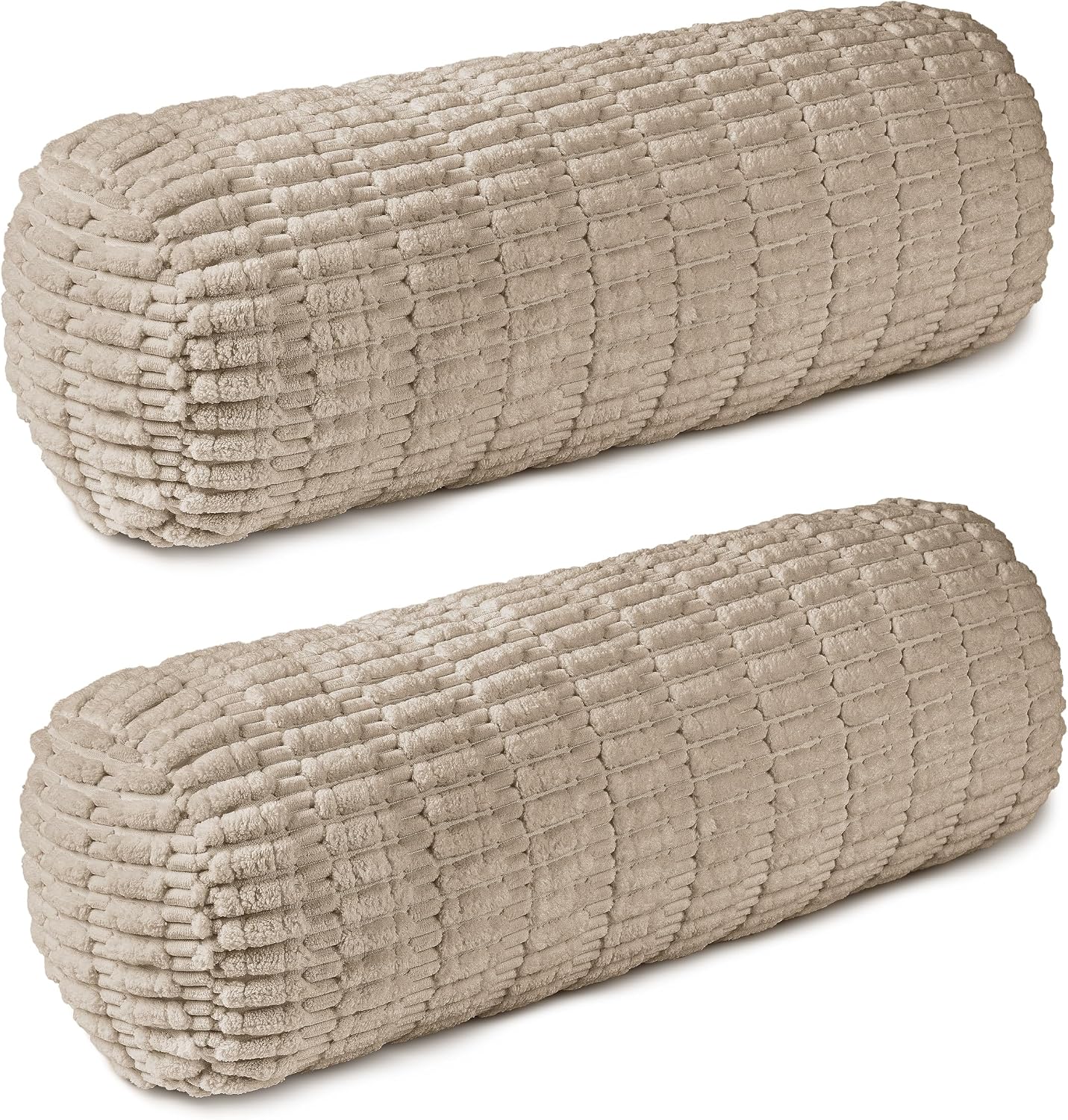 Aldernest Corduroy Striped Cylinder Pillows, 1.71 kg, Pack of 2, Sand (Corduroy)