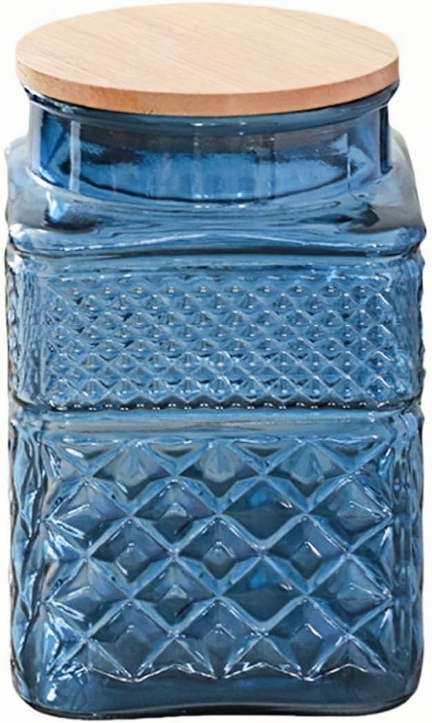 Barleyfield Square Glass Canister, 61oz Candy Jar with Lid, Coffee Canister, 1.01 kg, Blue-Square
