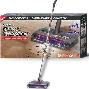 LumeraHome Cordless Sweeper with LED Light Electric Floor Sweeper Rechargeable 360 Swivel Roller Brush for Hardwood Floors,Tile & Carpet Lightweight