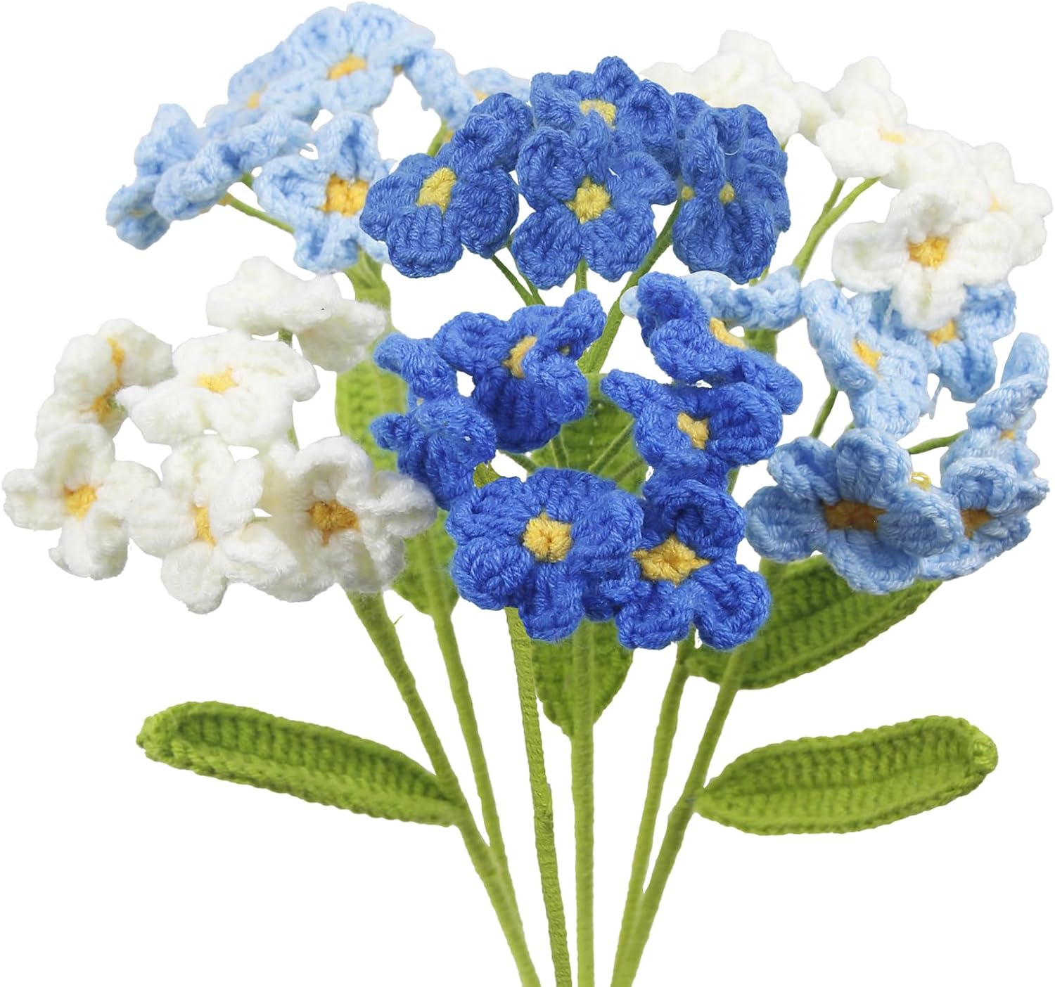 Aldernest 6 Pcs Crochet Flowers Bulk Forget Me Not Crochet Flower Gifts Blue Handmade Crocheted Flowers Bouquet DIY Home Decor for Mother's Day