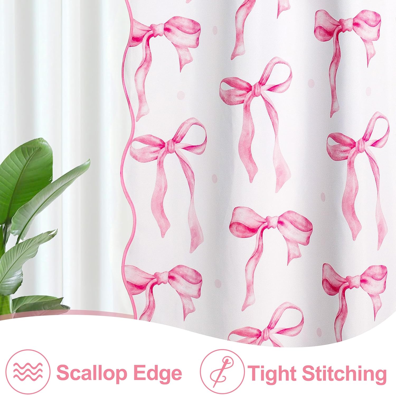 Aldernest Girls Pink Bow Shower Curtain with Scalloped for Preppy Bathroom Decor, 0.66 kg, 72"W x 72"L (Pack of 1)