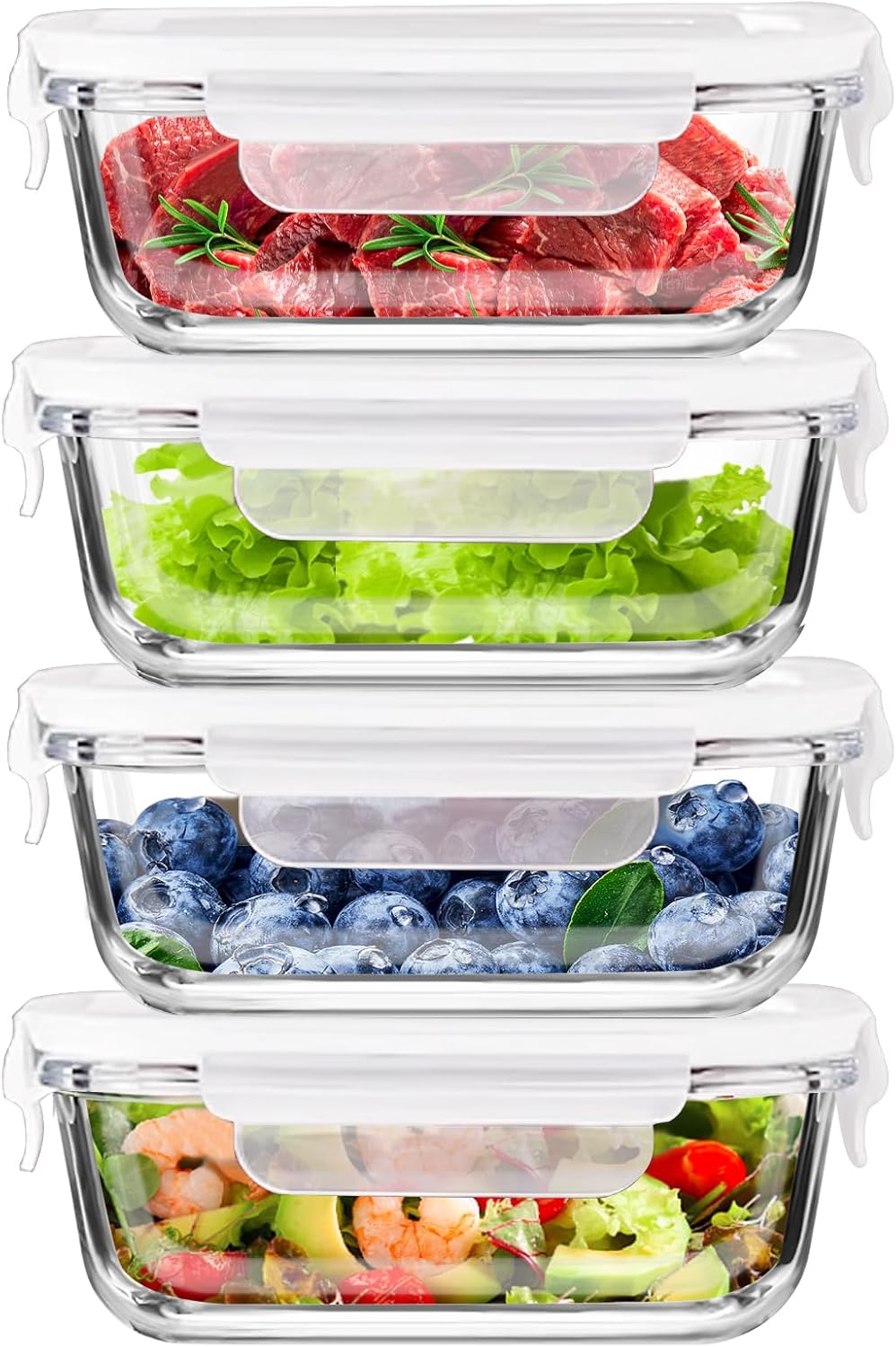 Ashenby 4Pack 13oz/0.37L Glass Meal Prep Containers with Lids, 12.6 ounces, Clear