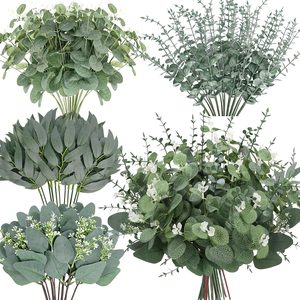 Barleyfield 150 Pcs 4 Kinds Mixed Artificial Eucalyptus Leaves Stems Bulk Fake Silver Dollar Eucalyptus Bundle Faux Plants Greenery for DIY Bouquets