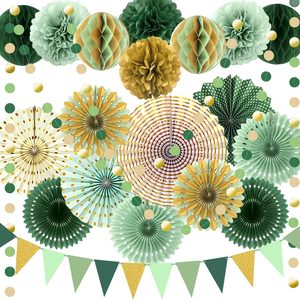 Barleyfield Sage Green and Gold Birthday Decorations, Baby Shower Party Decor, Green Gold